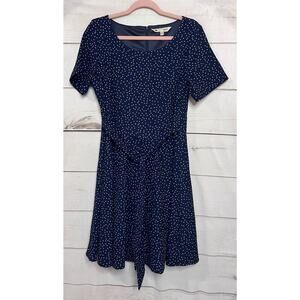 Yumi Dress Size 8/10 Short Sleeves Blue With White Polka Dots